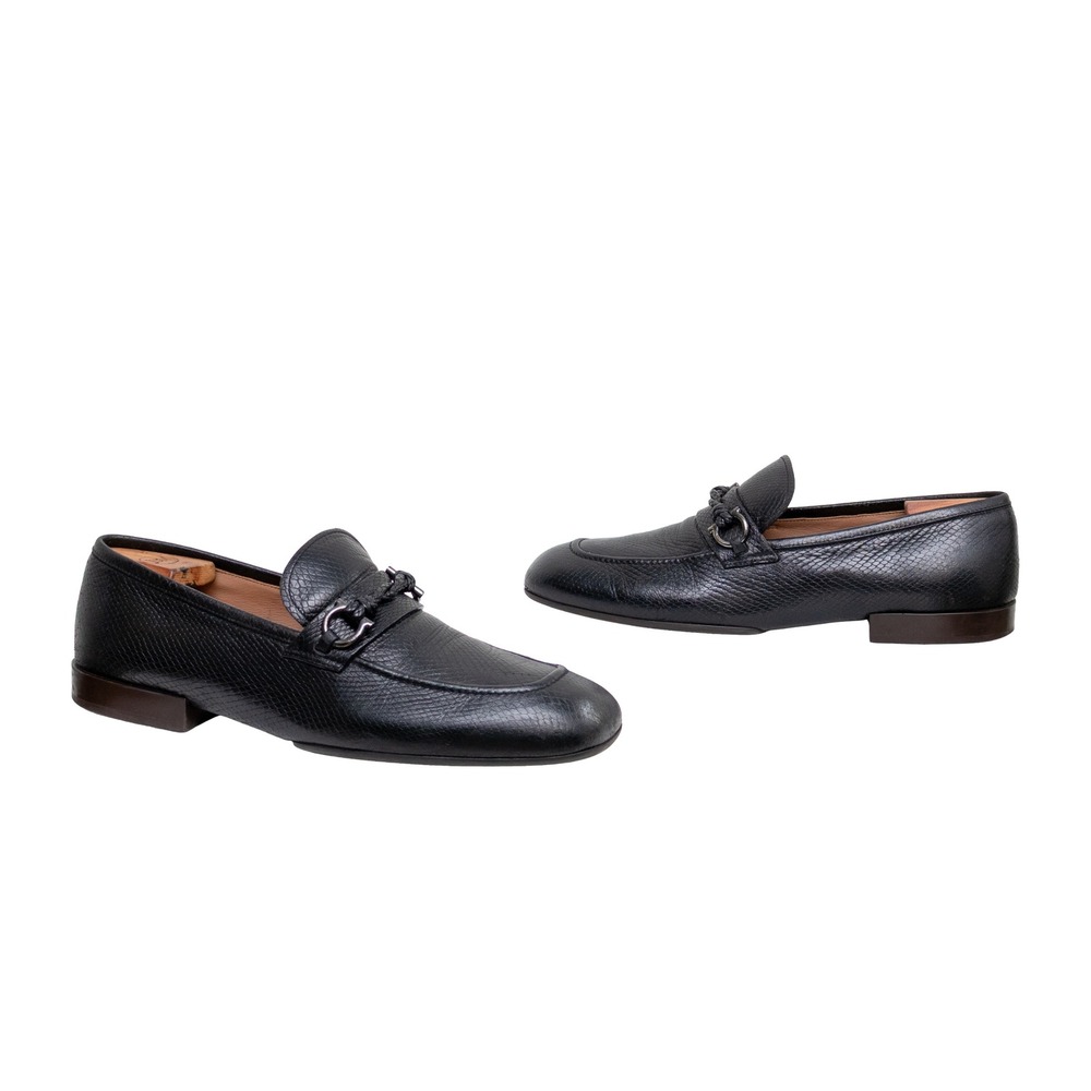 Salvatore Ferragamo Horsebit Loafers Black Pebbled Leather Men's US 10 E EU 43